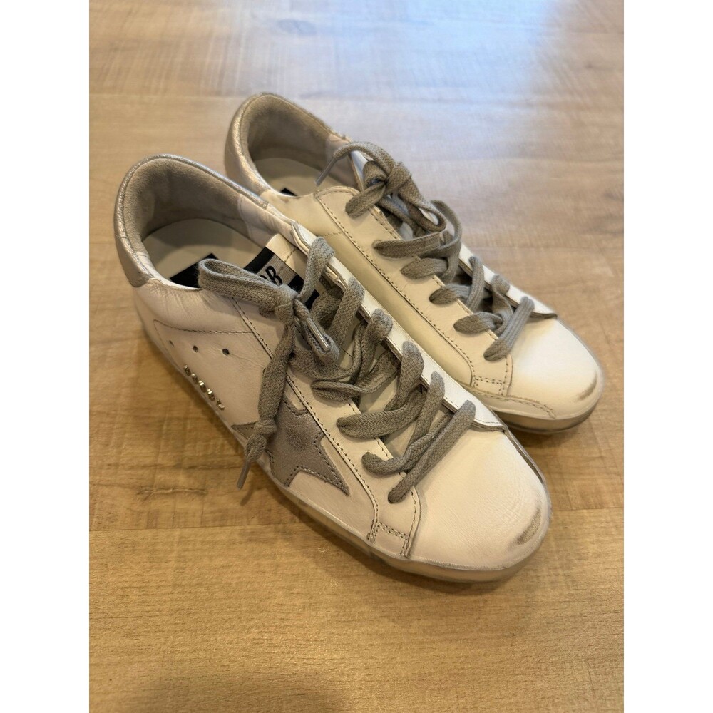 Golden Goose Super-Star White Leather Silver Star Sneakers Made in Italy - 35